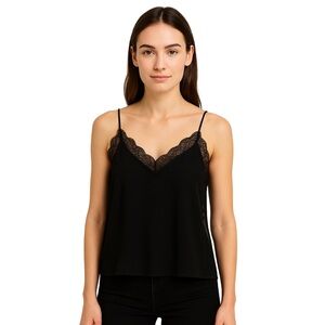 Zara Black Lace Trim Camisole Size Medium Layering Tank Top